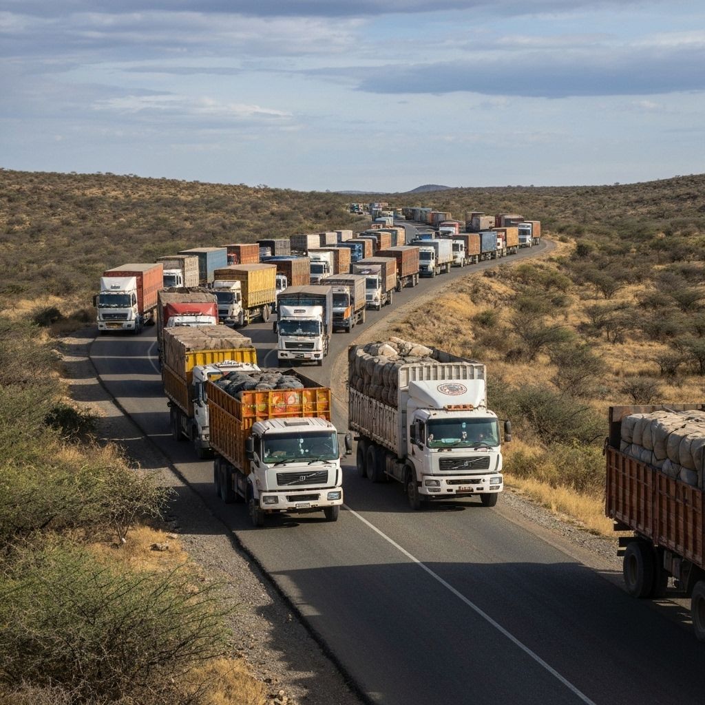 Truck convoy on an East African highway